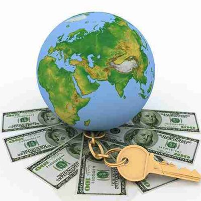 Global and cash money, the world of finance. 3d rendered illustration.